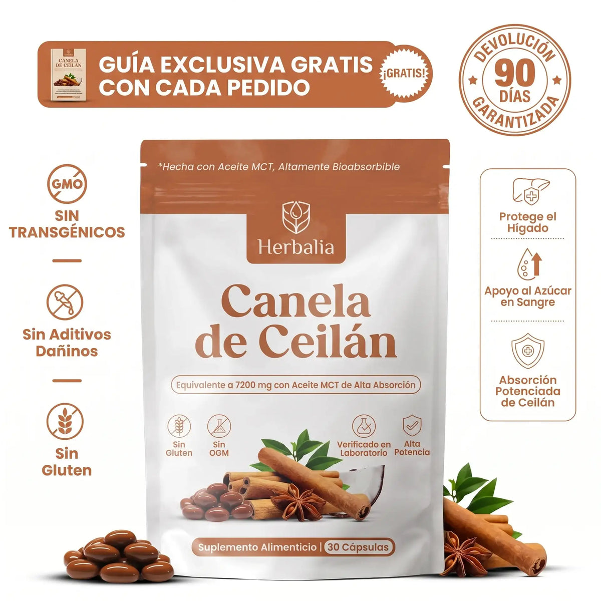 Canela de Ceilán con Aceite MCT – Equivalente a 7200 mg